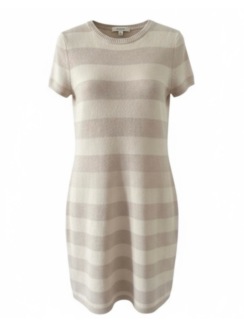 Sail to Sable Cream & Tan Short Sleeve Cashmere Knit Sweater Dress Size Large